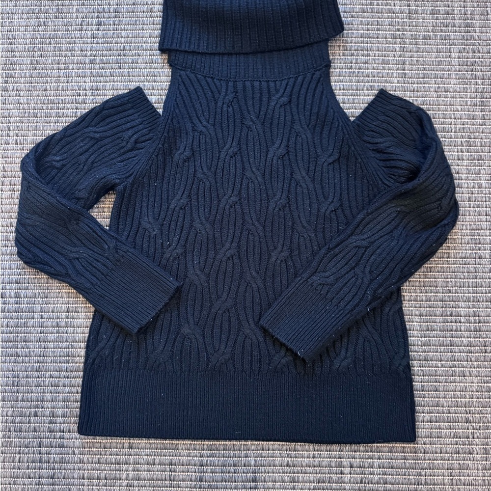 Evereve Black Cold Shoulder Turtleneck Sweater